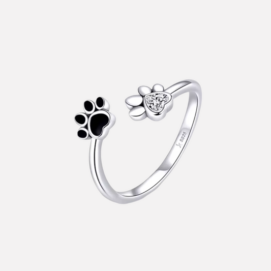 Silver Paw Ring Adjustable with Zirconia & Enamel
